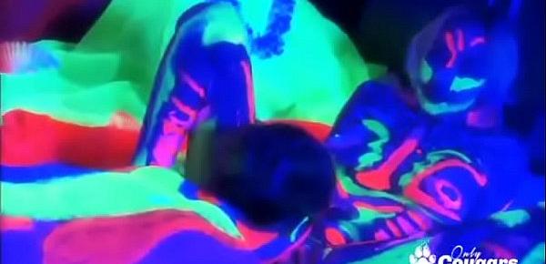 Lesbians Fuck Covered In Glow In The Dark Paint